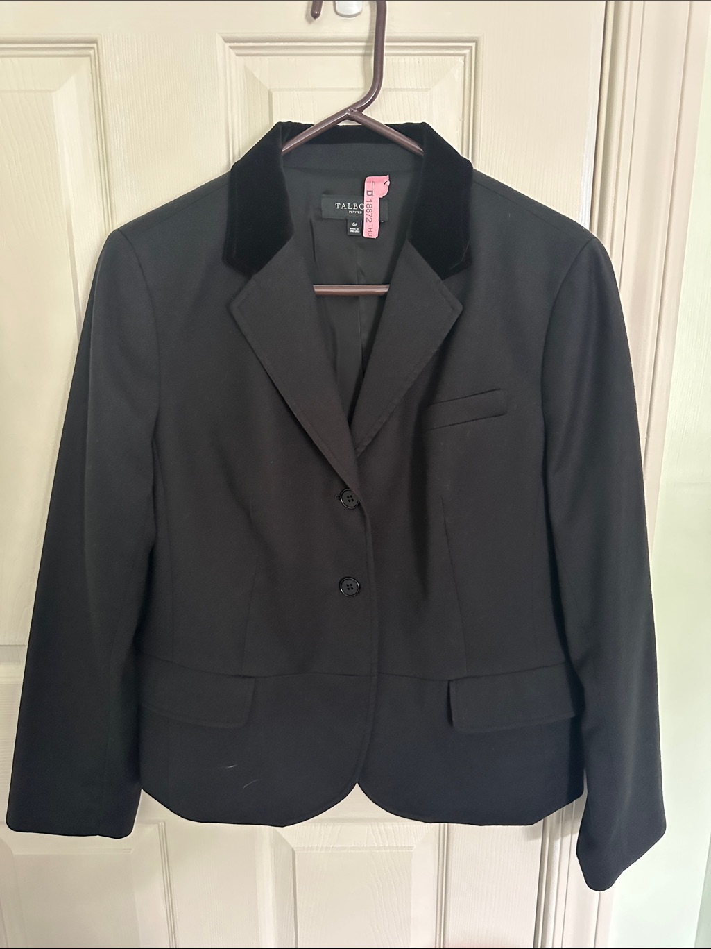 Talbots Petite Black Wool Blazer With Velvet Collar, Size 16p